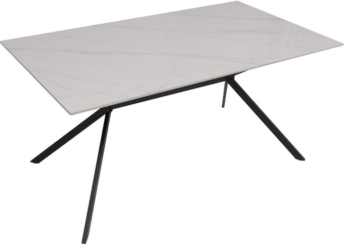 Eettafel MCW-O58, eettafel van gesinterd metaal, marmerlook 160 cm ~ wit