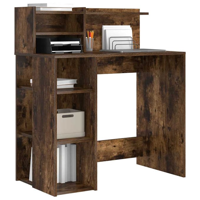vidaXL - Bureau - Rook - Eiken - Bewerkt - hout - 90 - x - 48 - x - 101,5 - cm