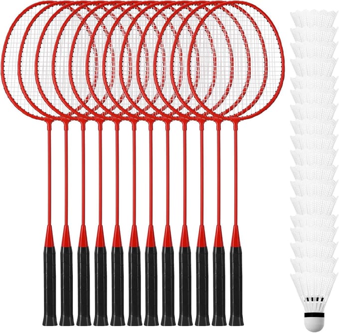 Set van 12 Duurzame Badmintonrackets met 18 Nylon Shuttles voor Beginners en Gevorderden