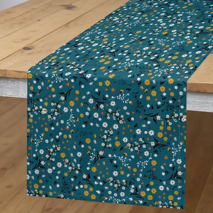 ABAKUHAUS Bloemen-tafelloper – zeeblauwe teal, 40x180 cm