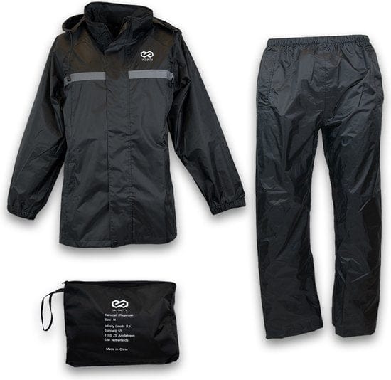 Infinity Goods Regenpak - Dames & Heren - Maat L - Waterdicht & Ademend - Reflecterend - Zwart