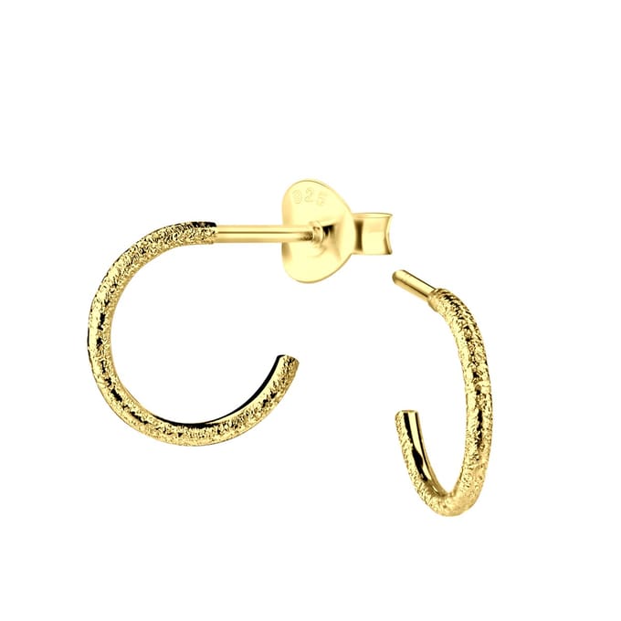 Joy|S - Zilveren oorringen stud - 10 mm - diamond dust t29 - gold plated