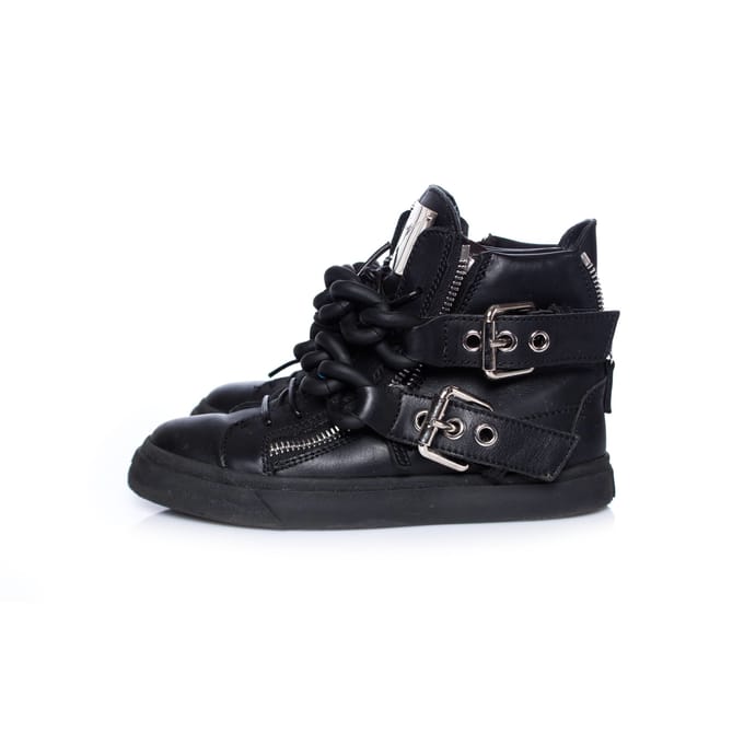 Giuseppe Zanotti Zwarte Double Chain Leren Hoge Sneakers.