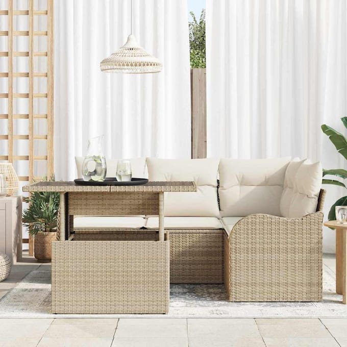 vidaXL - Buiten - Eettafel - Set - 5 - st - Beige - Poly - rattan