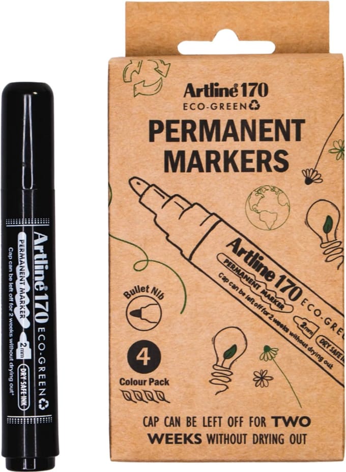 Permanent marker Artline 170 Dry Safe Eco rond medium ass 4 stuks