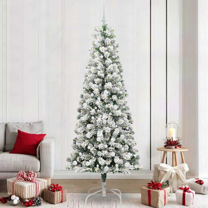 vidaXL - Kunstmatige - Hinged - Kerstboom - 300 - LED's - Groen - en - Wit - 240 - cm
