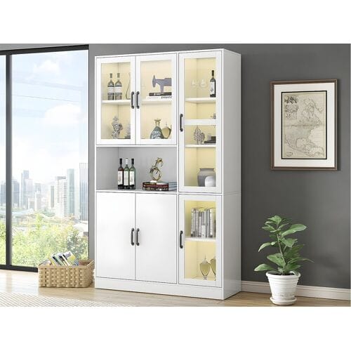 ModernLuxe Vitrine met LED-verlichting - planken met 6 deuren - H 200cm - Wit