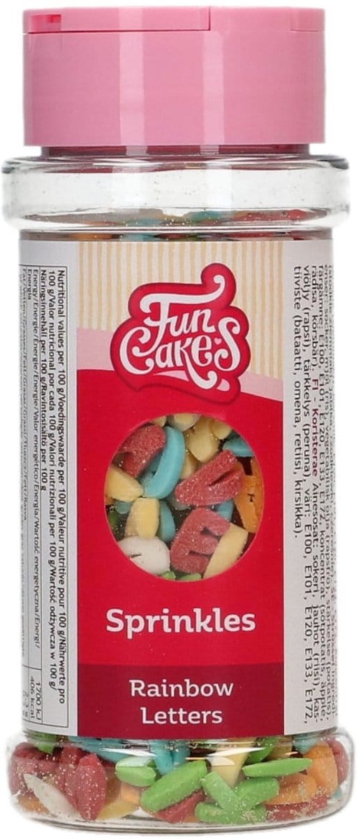 FunCakes Sprinkle Medley - Regenboog Letters - 50g - Eetbare Taartdecoratie