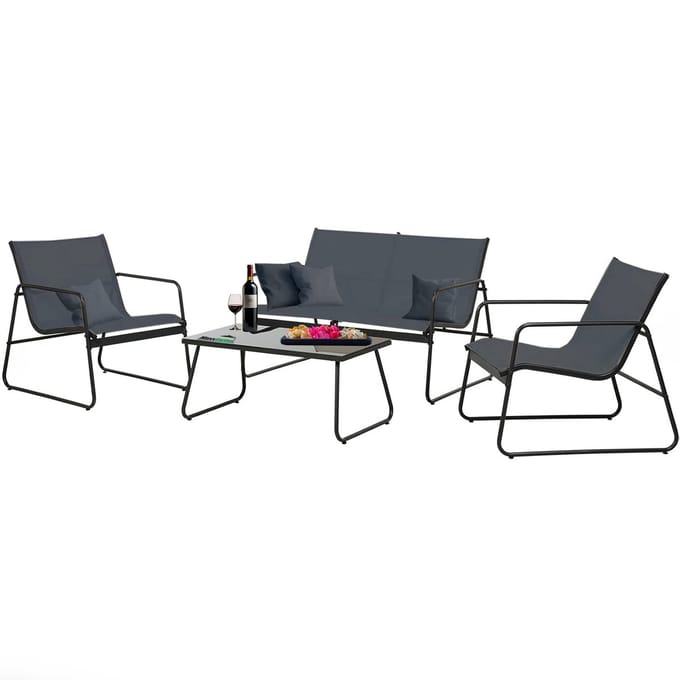 MaxxGarden Loungeset - 4-persoons Tuinset - Textileen - 4-delig - Zwart