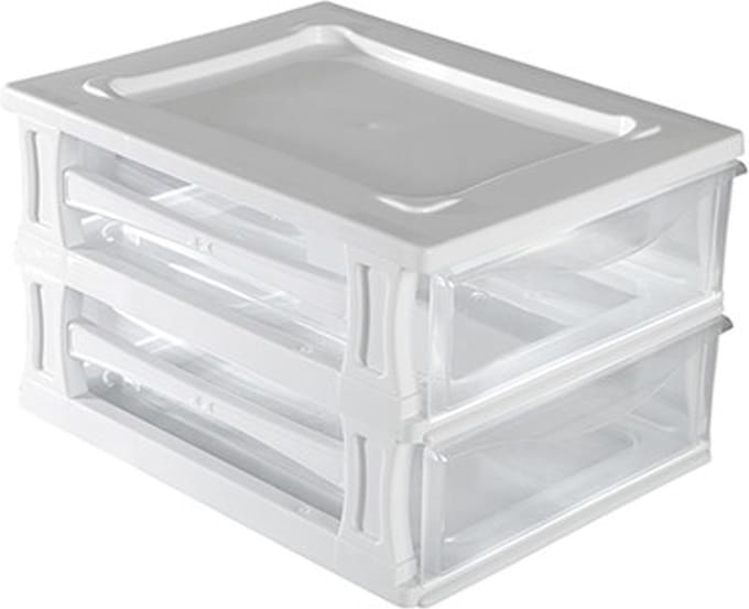 Hega Hogar Ladeblokje/bureau organizer 2x lade - wit/transparant - L26 x B35 x H20 cm - kunststof