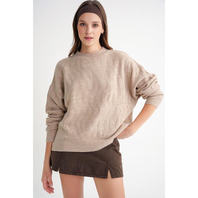 Geribbelde Brei Pullover Trui met Haar Vlechtpatroon
