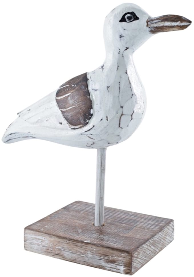 Houten meeuw Klaas natural/wit 21x19 cm