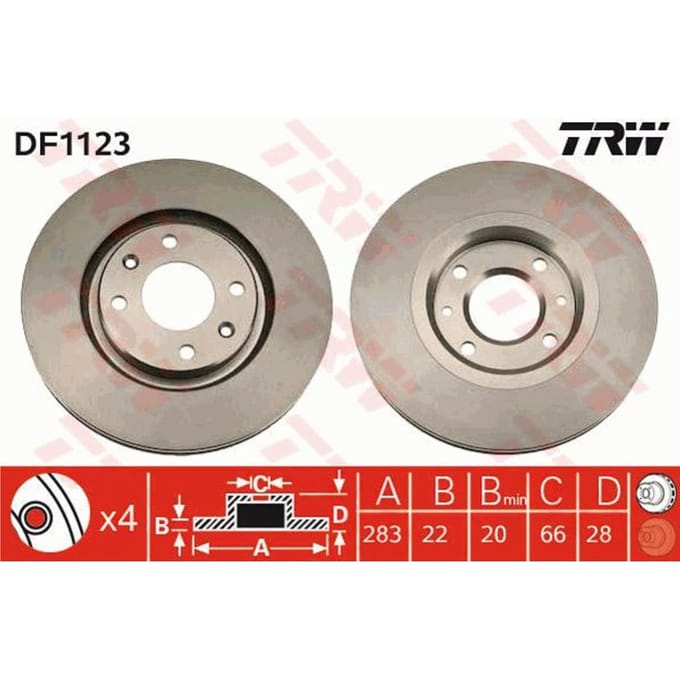Remschijf TRW DF1123 voorkant, geventileerd, 1 Stuk