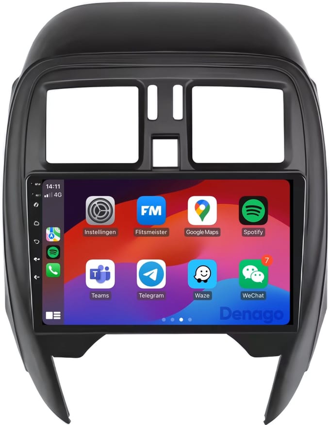 CarPlay autoradio geschikt voor Nissan Micra | 2013 t/m 2017 | Android 16 | Draadloos Apple CarPlay & Android Auto | 2GB + 32GB | QuadCore processor | Denago DNG-A27 | 2025 model | 2013 2014 2015 2016 2017 | Bluetooth & Wifi