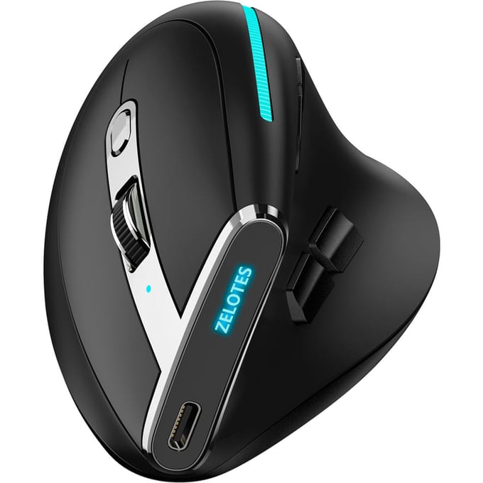 ZELOTES F-36 Draadloze verticale 2.4G Bluetooth-muis, volledig gekleurd licht, 8 toetsen programmeren, vijf DPI zwart