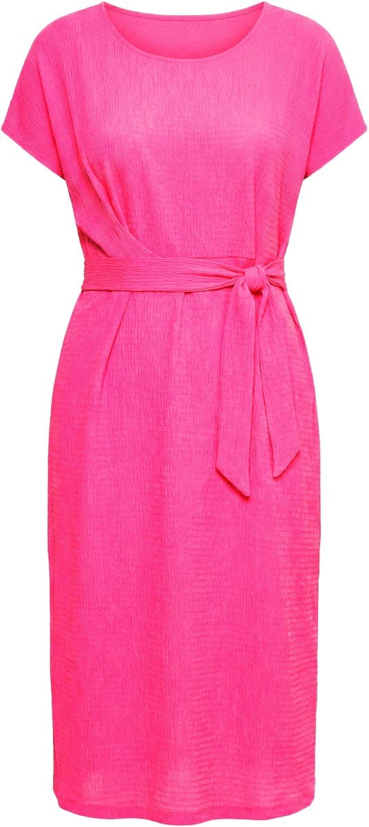 MIAMODA - Dames - Jersey jurk midilengte gedrapeerd met strikbandje - Hibiscusrood - Maat 52