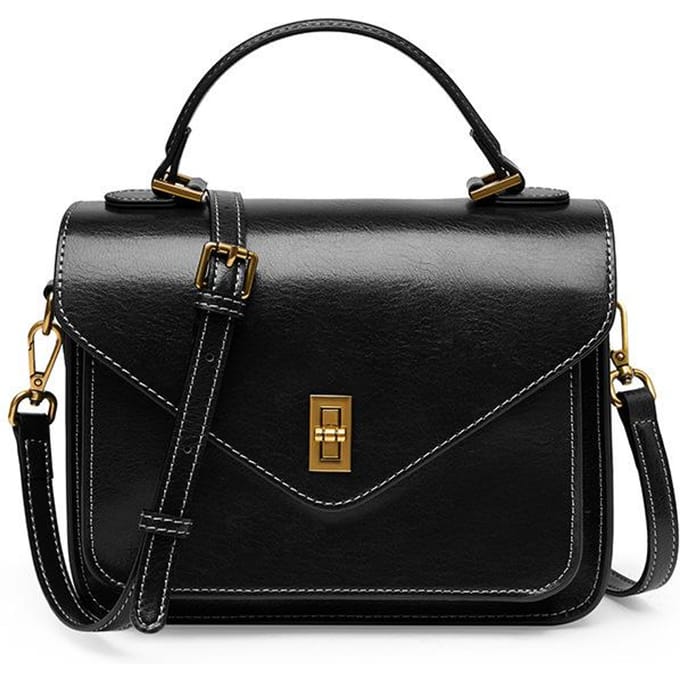 Tas Leer Senior Eenvoudige Mode Temperament Dames Tas Vrachtbrief Schouder Crossbody Postbode zwart