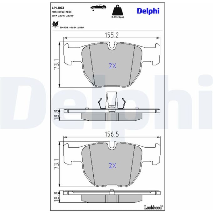 Remblokset DELPHI LP1863, voor