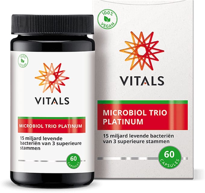 Vitals Microbiol Trio Platinum - 60 capsules - Biotica. 15 miljard levende bacteriën van 3 superieure stammen per capsule.