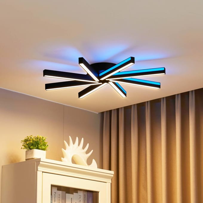 Lucande Smart LED plafondlamp Tjado, Ø70 cm, zwart, RGBW