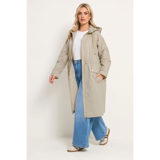 Yours Natuurlijke Bruine Lichte Lange Parkajas Size 48