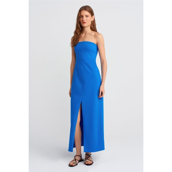 Strapless Aansluitende Midi-jurk met Splits