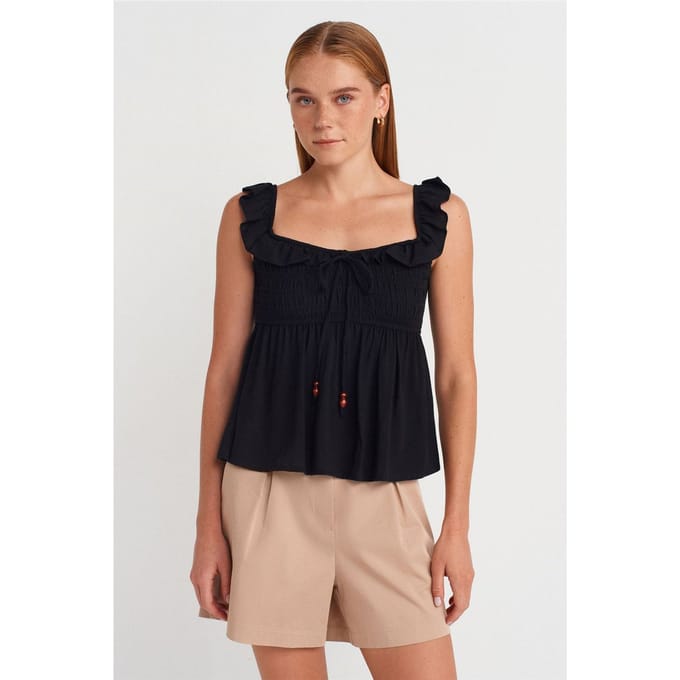 Mouwloze Blouse met Vierkante Halslijn en Vaststrikfront