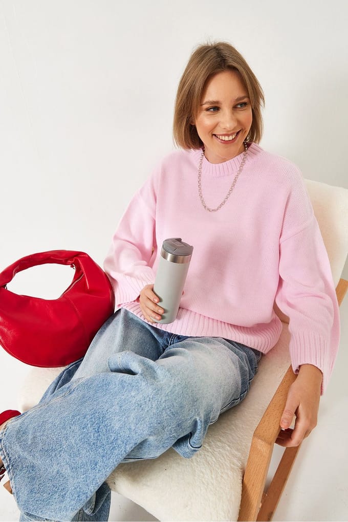Oversized Crew Neck Geribde Trui