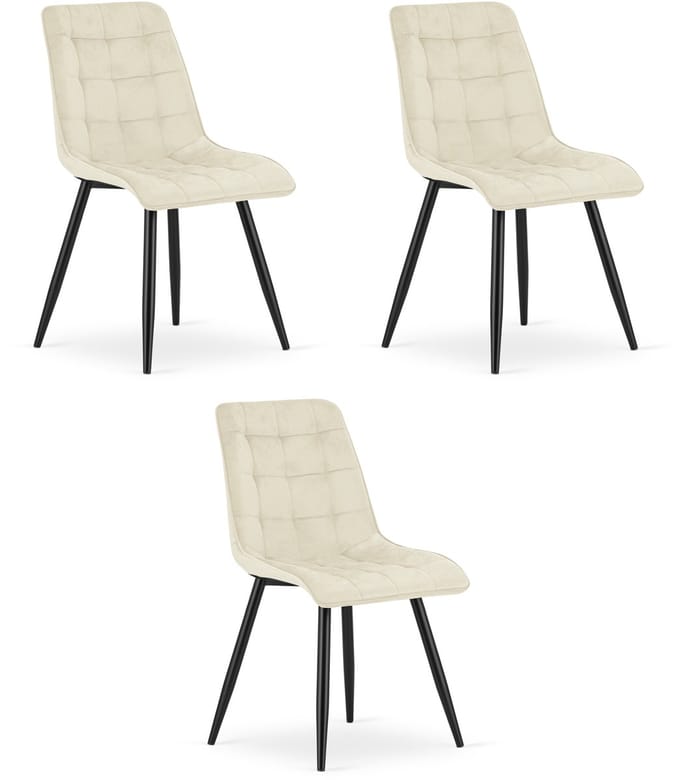 Set van 3 eetkamerstoelen SPLIT - Lichtbeige fluweel - Zwarte metalen poten - Modern design
