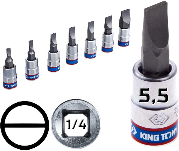 King Tony Dopsleutel Plat Bit 1/4" 5,5x1,0x37mm Cr-V S2