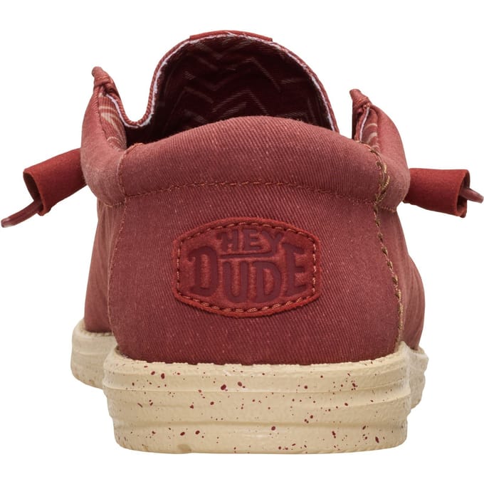 HEYDUDE Wally Stretch Canvas Textiel Heren Loafers in Verbrand Rood/Boulder Tan