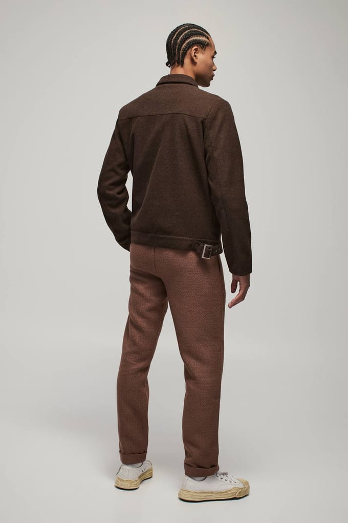 Elastisch getailleerde broek met pintuck en omgeslagen zoom | Taupe | Size Medium
