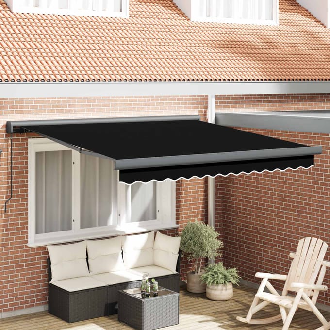 vidaXL - Uitschuifbare - luifel - Zwart - 300 - x - 250 - cm - Canvas - en - Aluminium