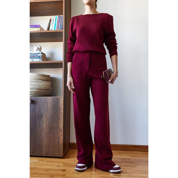 Geribbelde Brei Co-Ord Set met Ronde Hals