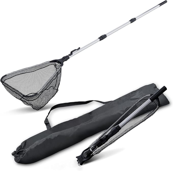 SAVI® Schepnet Vissen - Visnet - Telescoop Schepnet - Duurzaam Net met Rubberen Coating - zwart- 55cm x 55cm x 0.1 cm