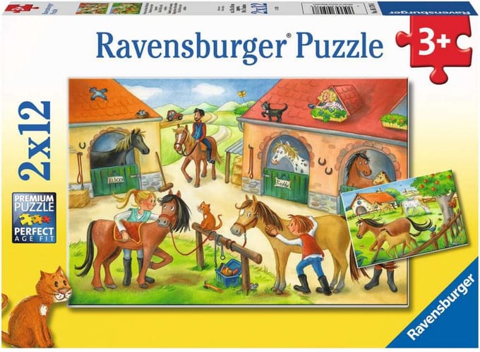 Ravensburger puzzel Vakantie op de manege - Twee puzzels - 12 stukjes - kinderpuzzel
