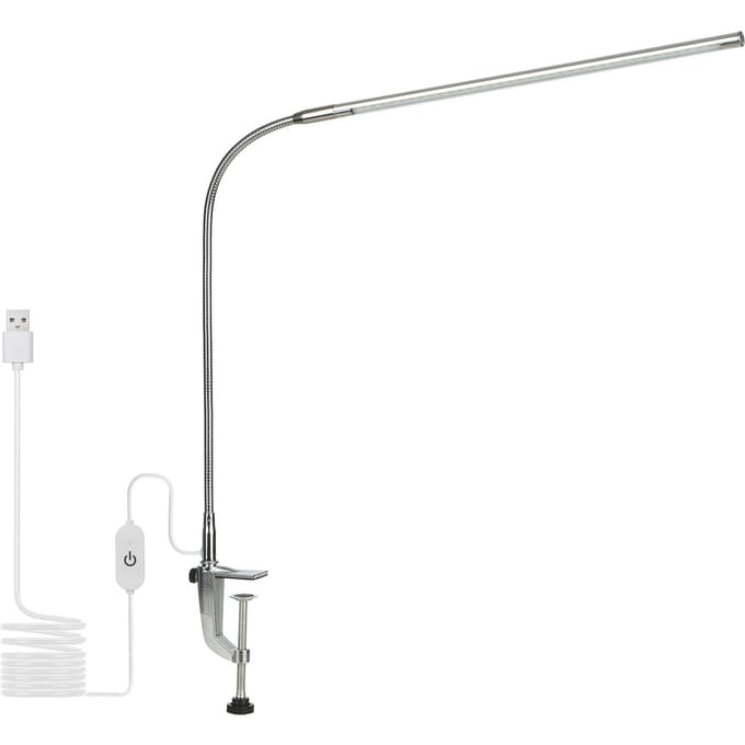 Lampe de bureau à clipser USB, éclairage blanc, commande tactile, LED à intensité variable, lampe de lecture, éclairage Flexible argenté