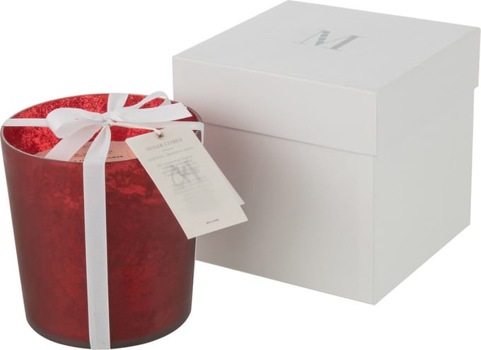 J-Line geurkaars M-Chic - Oud & Amber - glas - rood - medium - 80U