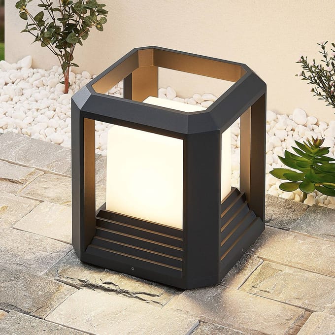 Lucande LED sokkellamp Serenella, antraciet, metaal, 27cm