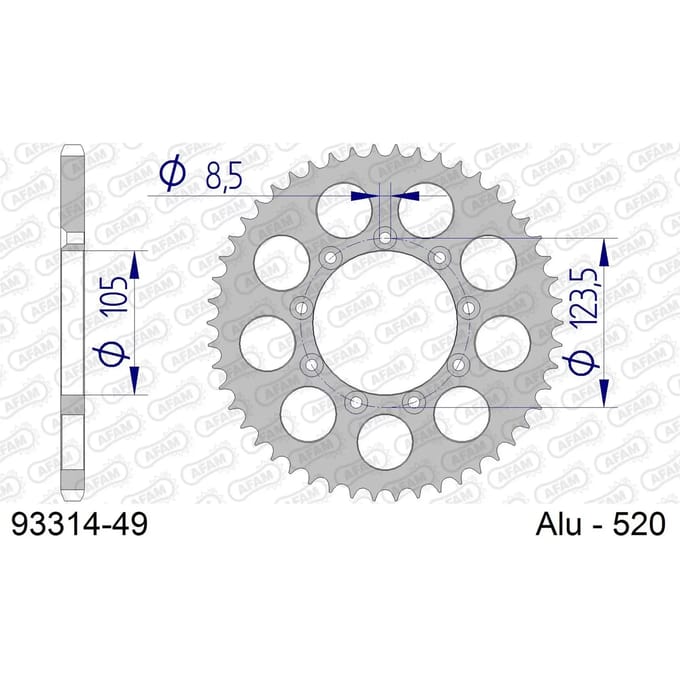 Aluminium tandwiel achter Afam 520 49 dents