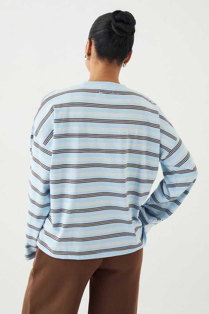 Dames Dsgn Studio Gestreept Oversized T-shirt | Light Blue | Maat: XL