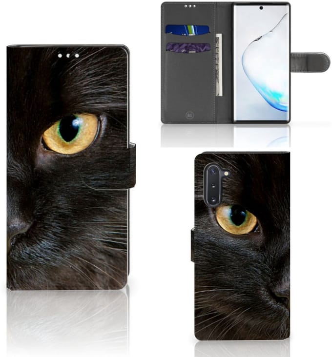 Samsung Galaxy Note 10 Telefoonhoesje met Pasjes Zwarte Kat