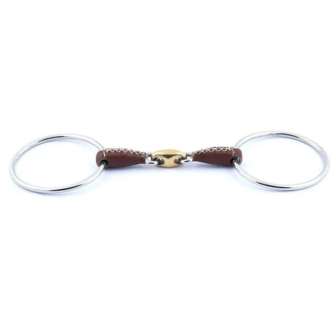 Dubbele gebroken bit voor paard met leren bekleding Jump'In