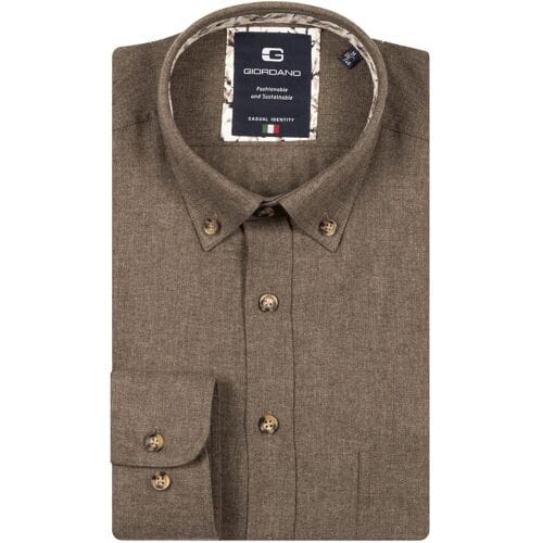 Giordano Overhemd Brando Wooltouch Melange Flanel Twill Donker Bruin / male