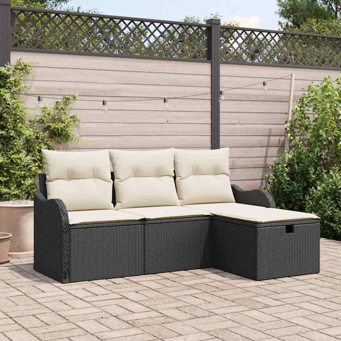 vidaXL - Tuinbank - Set - 4 - st - Zwart - en - Crème - poly - rattan