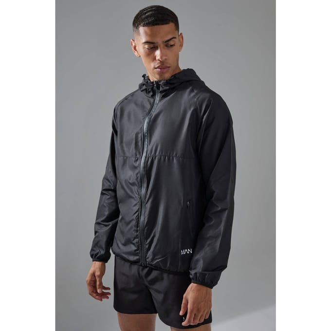 Man Active Ripstop Shower Resist Windbreaker Jacket | Black | Size Medium