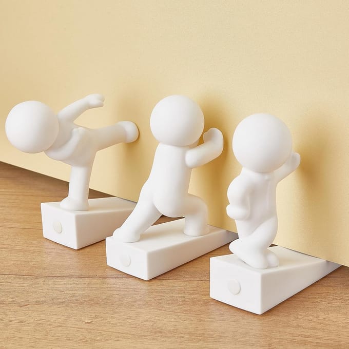 Deurstopper Set - Decoratieve Wiggers - Thuis Gebruik - Antislip Onderkant - 3 Stuks - Wit