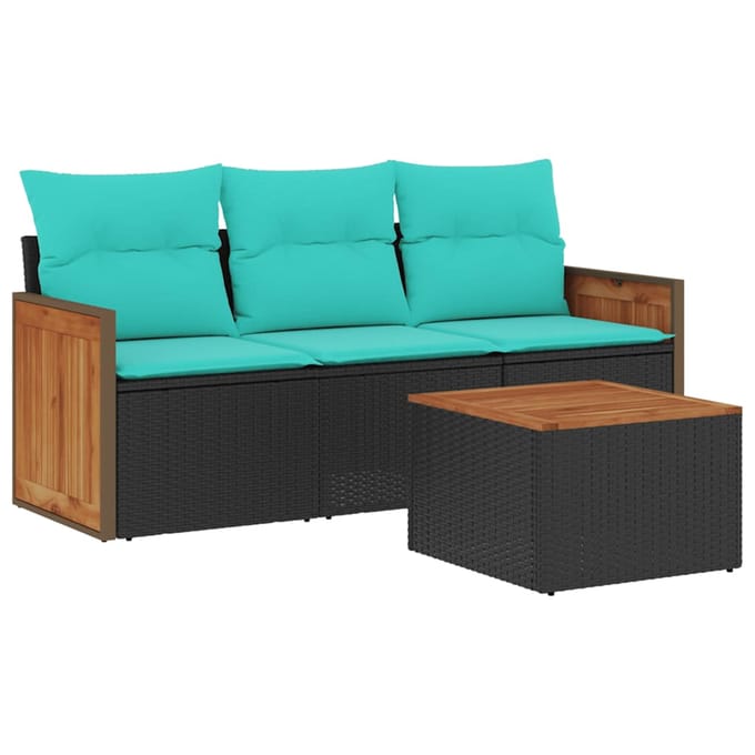 vidaXL - 4-delige - tuinbankset - met - kussens, - zwart - polyrotan