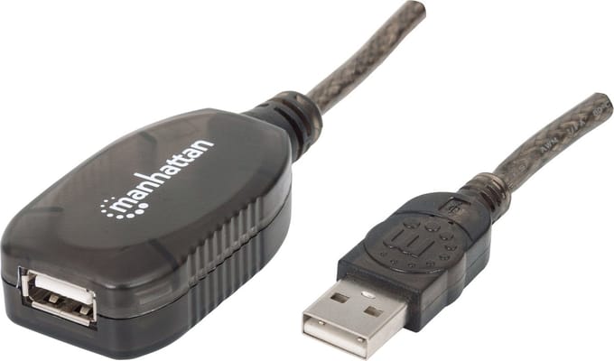 Manhattan 150958 USB-kabel USB 2.0 USB-A stekker, USB-A bus 20.00 m Zwart