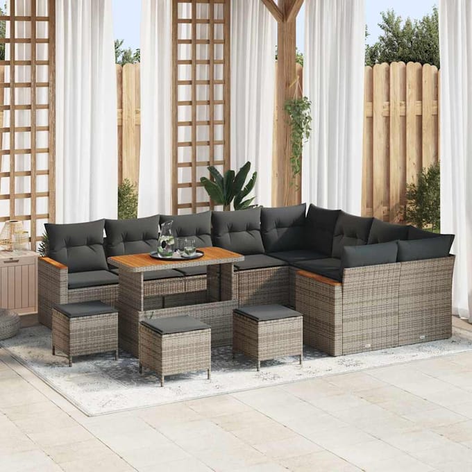 vidaXL - Tuinbank - Set - 13 - st - 9-zits - Grijs - [Synthetisch]: - Poly - Riet